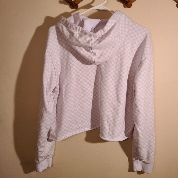Vans Leila Hoodie Rose Crop Drawstring Checkered Size Medium - Picture 6 of 7